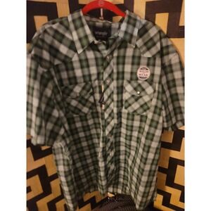 Wrangler Western Shirt Plaid Short Sleeve Tall Man 2XLT Pearl Snaps Y2K